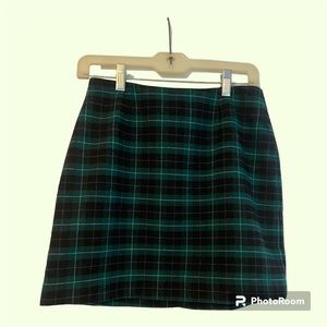 Navy and Green Plaid Mini Skirt